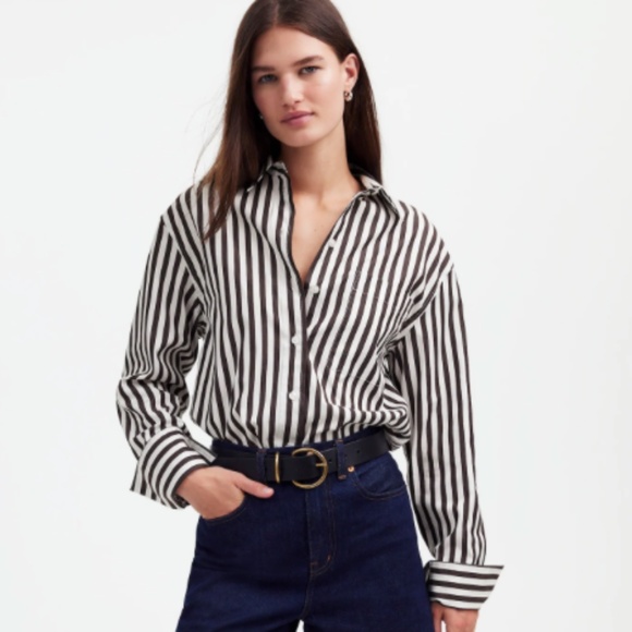 Madewell Tops - Madewell Brown and White Stripe Shirt size M